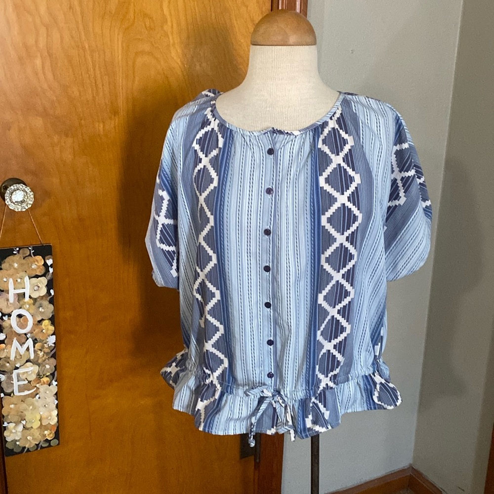 Lee striped blue drawstring waist boxy style top